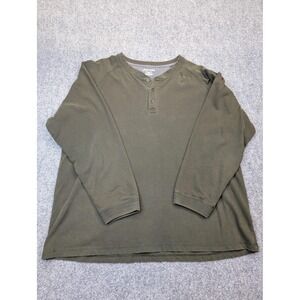 St. John's Bay Shirt Mens XL Green Sueded Henley Long Sleeve Cotton Casual Tee